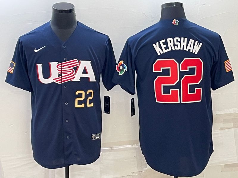 Men 2023 World Cub USA #22 Kershaw Blue Nike MLB Jersey5->more jerseys->MLB Jersey